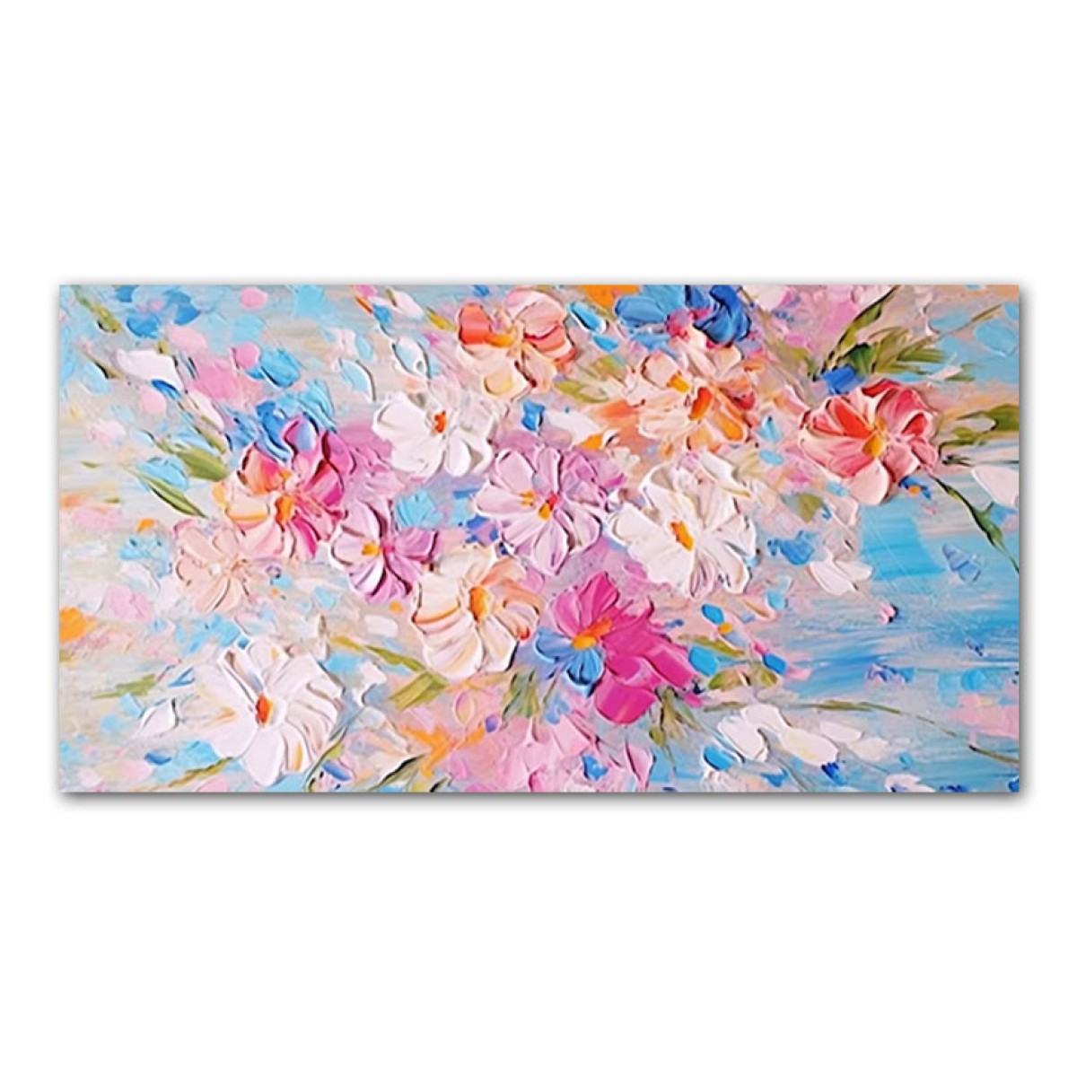 Pink Blue Flowers 3d Heavy Textured Partial Oil Painting